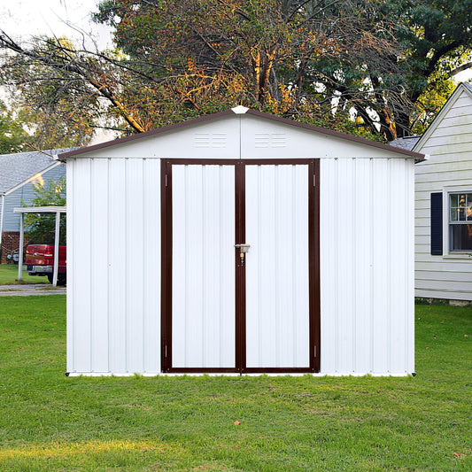 LOVMOR Metal garden sheds 8ftx6ft outdoor storage sheds white offee
