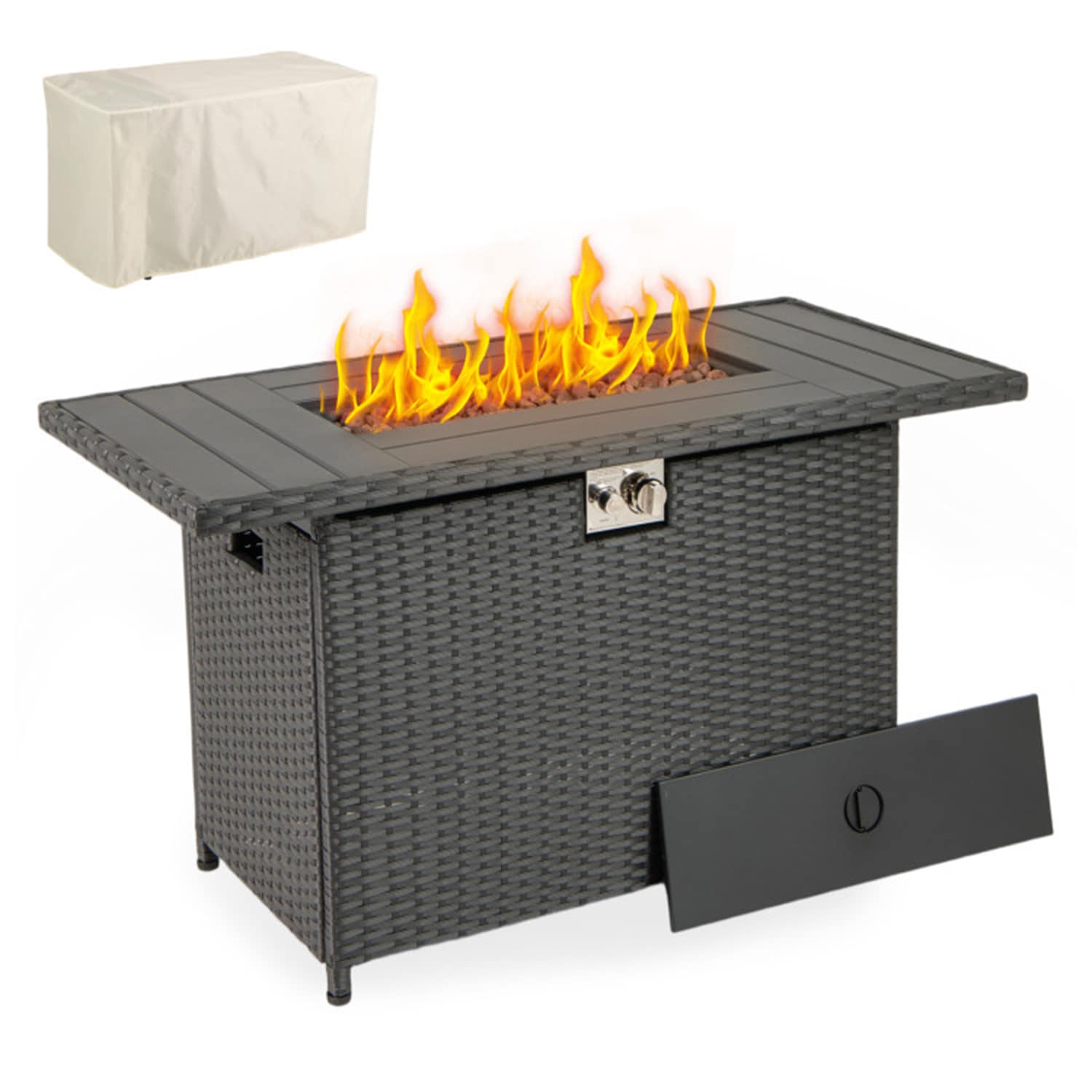 Mondawe 44.5-in W 50000 Maximum BTUs Stainless steel Rectangle Portable Liquid propane Fire pit table