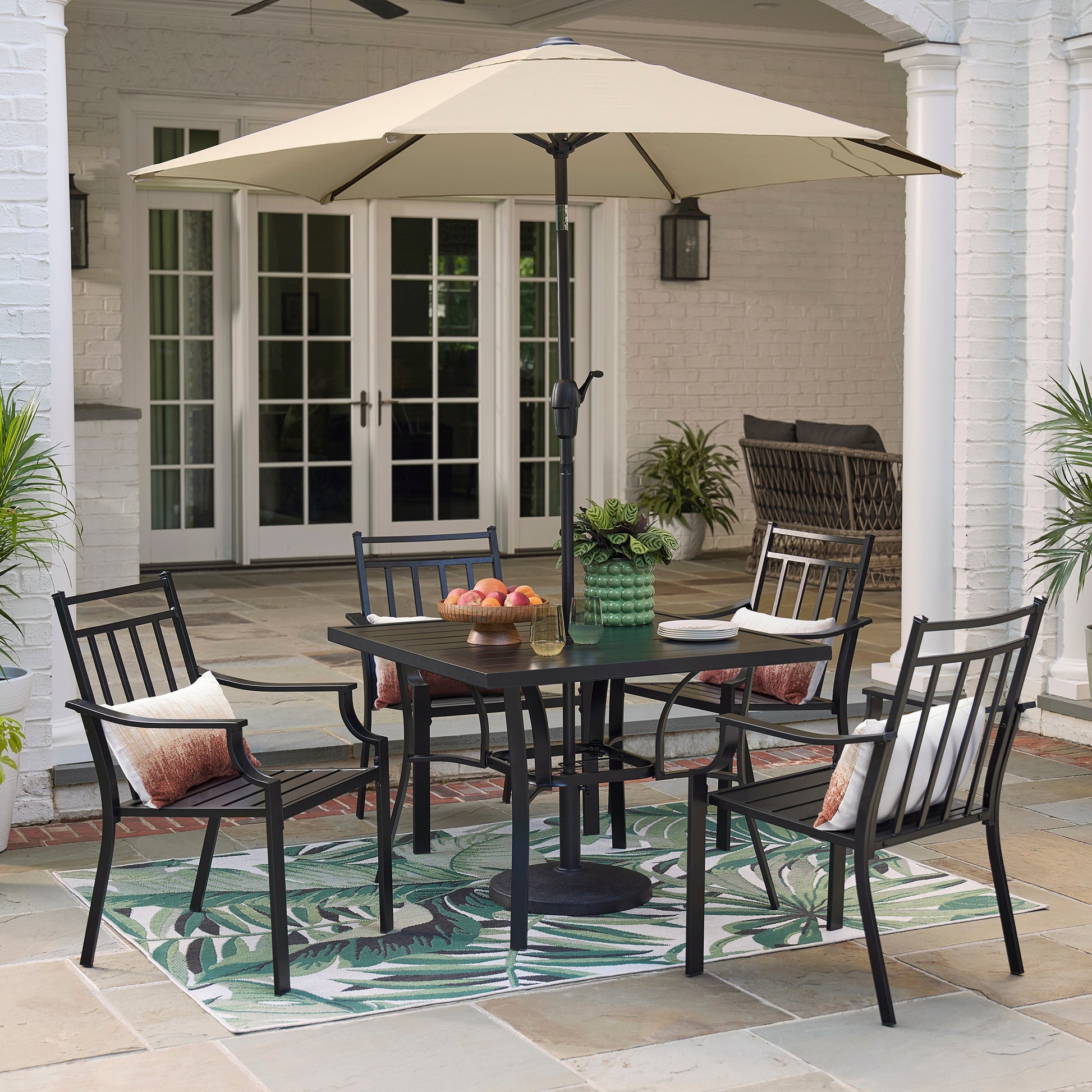 Style Selections Ashton 5 -Piece Black Patio Dining Set Steel Square Table with 4 Stationary Chairs