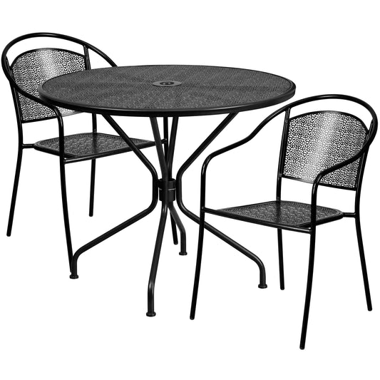 Flash Furniture Oia Commercial Grade 35.25-in Round Black Indoor-Outdoor Steel Patio Table Set with 2 Round Back Chairs