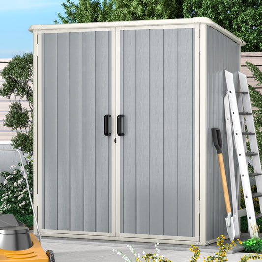 AOXUN  Outdoor Storage Shed 5 x 3FT Resin Shed with Floor and Lockable Door Plastic Sheds for Garbage Can Tool Accessories Lawn Garden