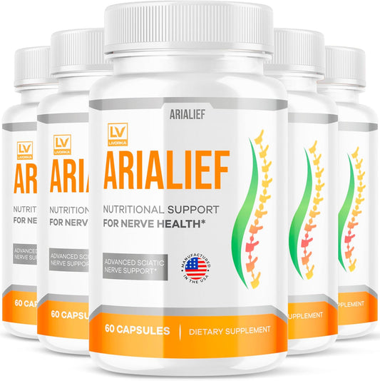 (5 Pack) Arialief Capsules for Sciatica, Arialeaf Nutritional Support for Nerve Health, Arialeaf Prime Palm Sciatica, Aria Leaf Primepalm Aria LIEF Vitamin, 5 Month