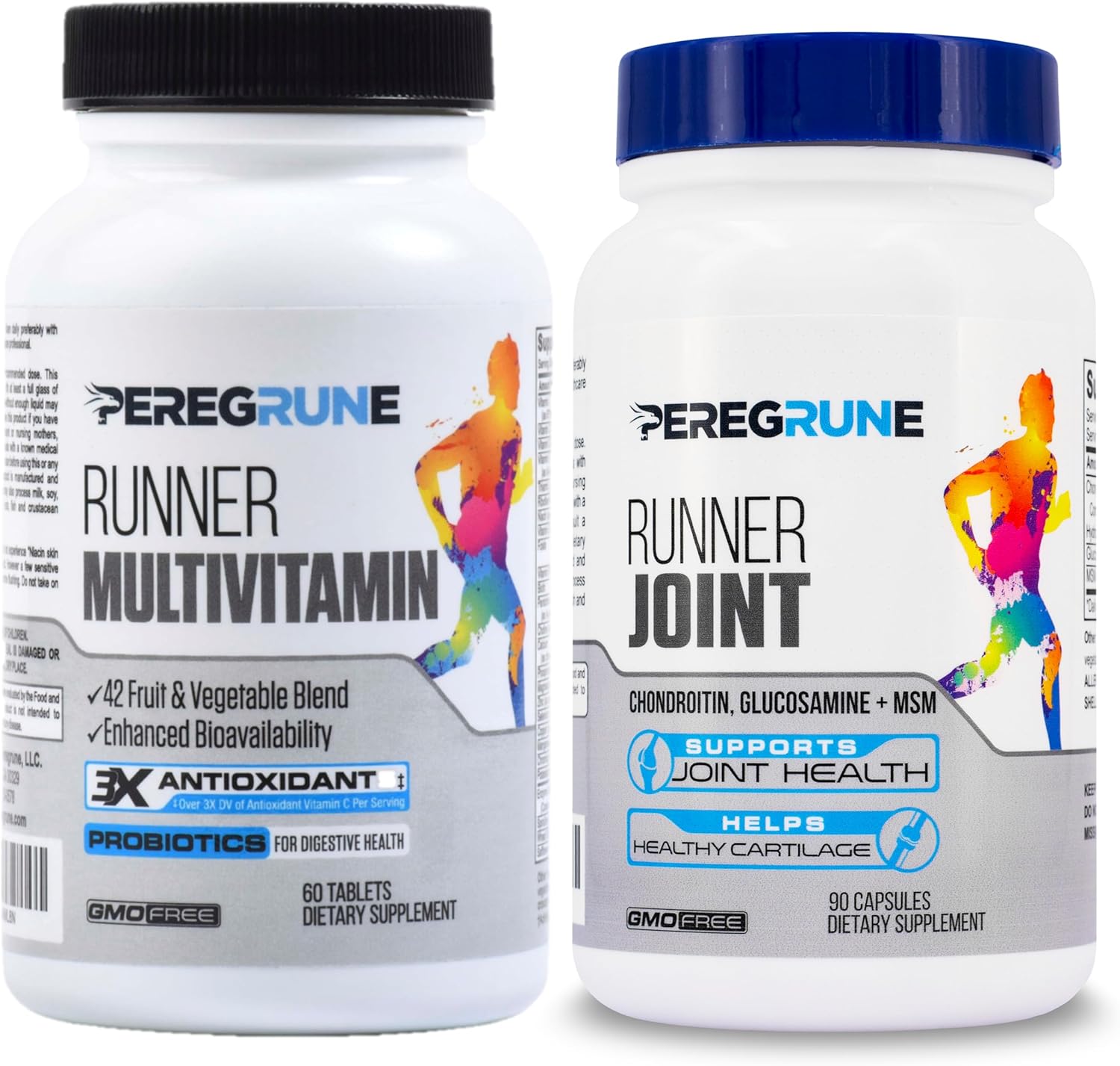 PEREGRUNE Runner Multivitamin & Joint Support Supplement \u2013 Antioxidants, Vitamin B Complex, Probiotics for Health, Energy, Endurance, Recovery - Glucosamine Chondroitin, MSM \u2013 GMP Running Supplements
