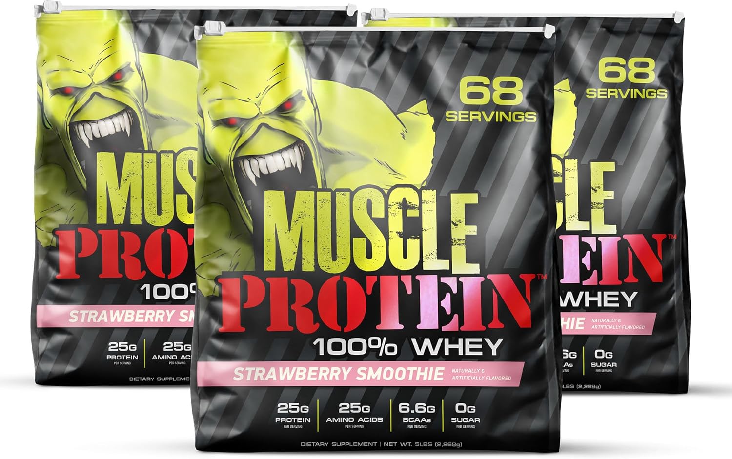 Muscle Protein Whey Powder [5 lbs/Pack of 1]– Cold Filtered, 25g Pure Protein, 6.6g BCAAs (Packaging May Vary) (15 Pound (Pack of 3), Strawberry)