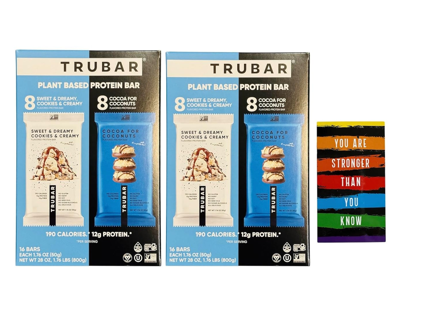 TRUBAR Plant Based Protein Bars,16 Sweet & Dreamy Cookies & Cream, 16 Cocoa for Coconuts, 12g Protein, 190 Calories, 32 counts Count; 2 packs; comes with Ref Magnet