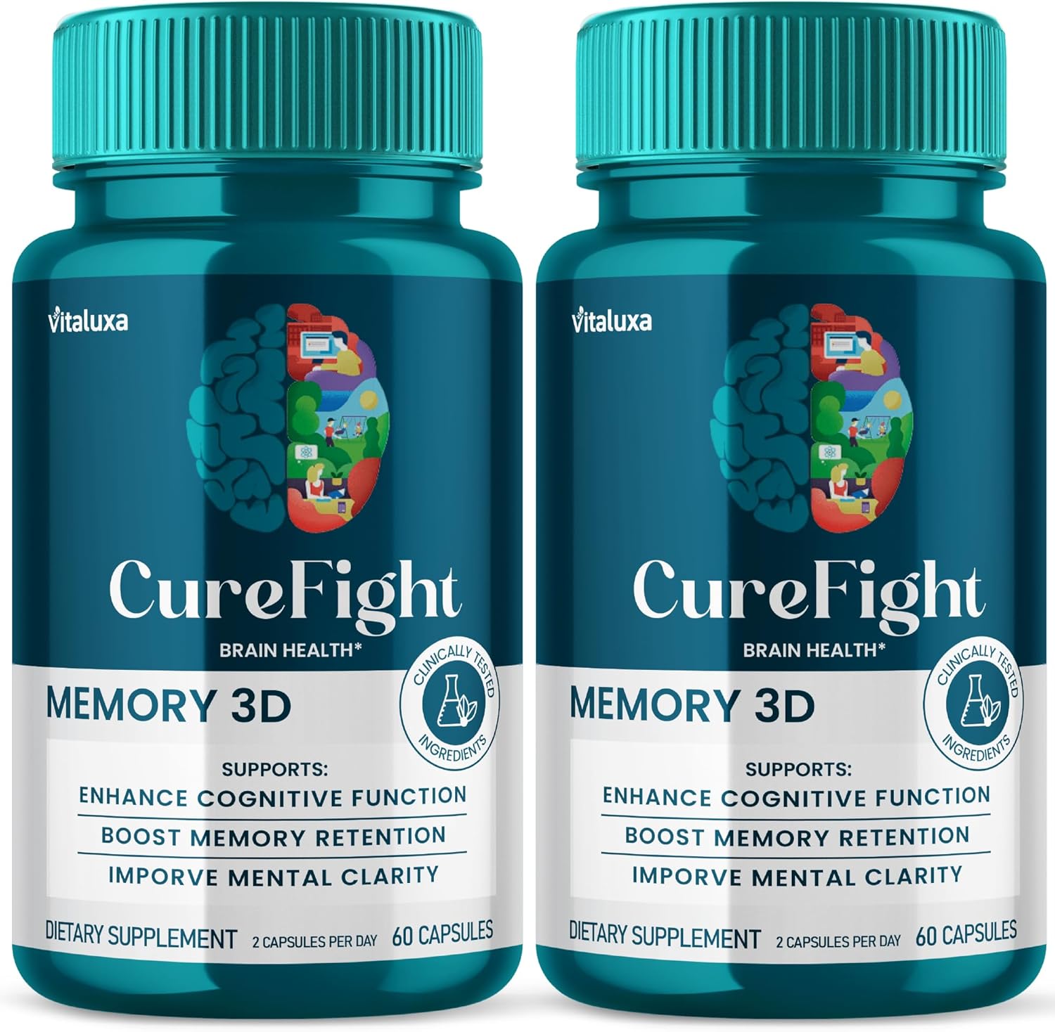 (2 Pack) Cure Fight for Memory 3D, CureFight Brain Health Supplement Nootropic Pills Performance Formula Boost, CureFight Supplements for Focus Clarity Memory Booster Formula Support (120 Capsules)
