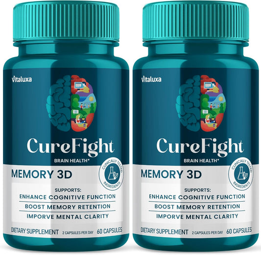 (2 Pack) Cure Fight for Memory 3D, CureFight Brain Health Supplement Nootropic Pills Performance Formula Boost, CureFight Supplements for Focus Clarity Memory Booster Formula Support (120 Capsules)