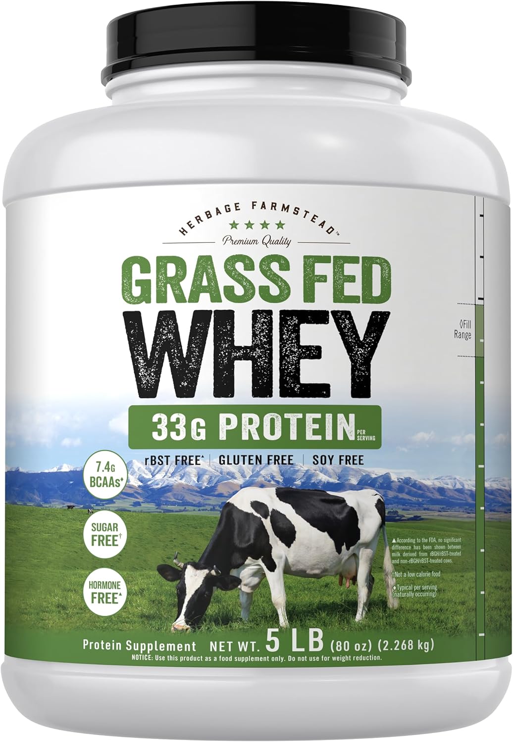 Carlyle Grass Fed Whey Protein Powder | 5lb (80 oz) | 33g of Protein Per Serving | Unflavored | Sugar and Hormone Free | Non-GMO and Gluten Free Supplement | by Herbage Farmstead