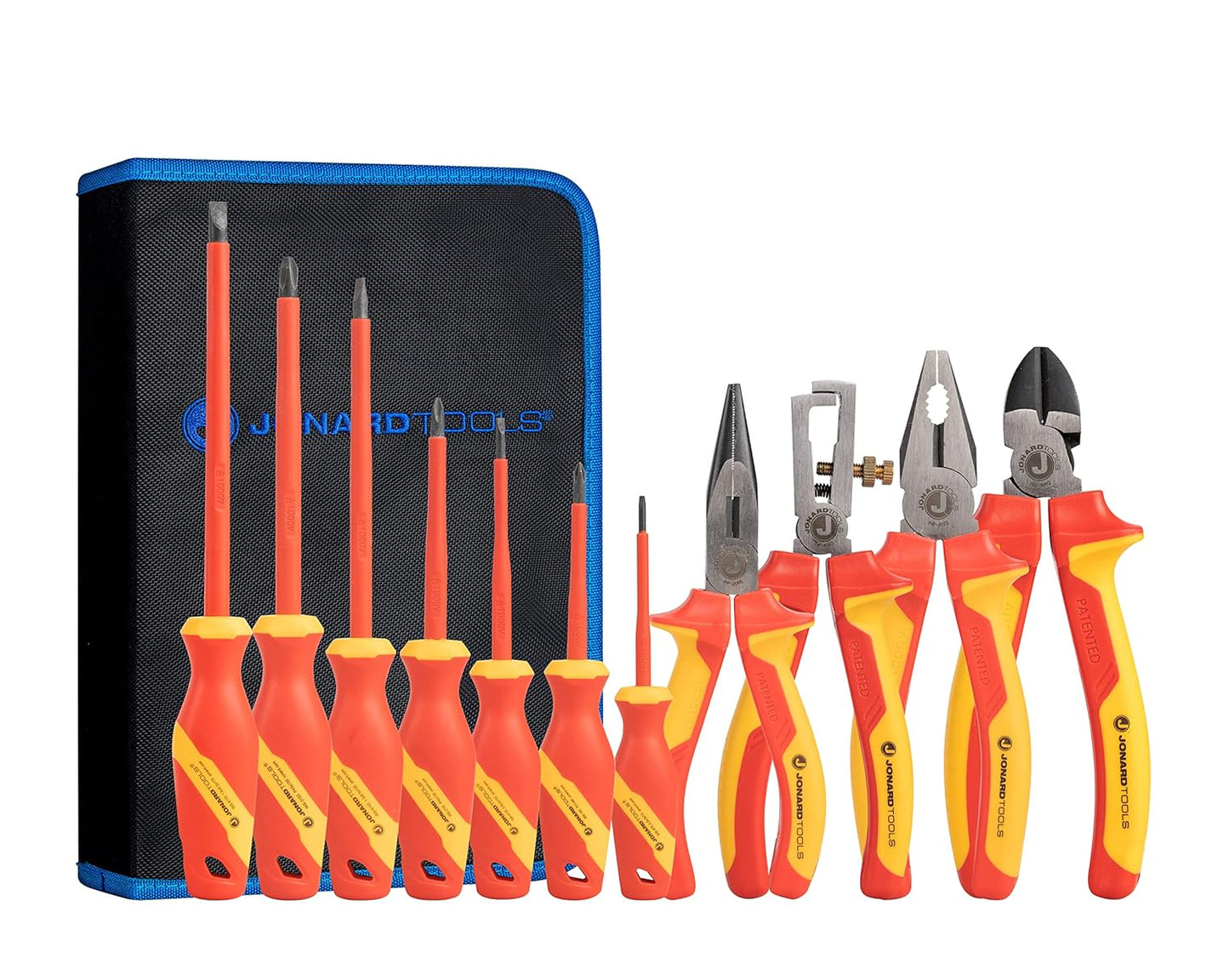 Jonard Tools TK-110INS 11 Piece Insulated Tool Kit with Insulated Phillips and Slotted Screwdrivers, Insulated Pliers, and Wire Stripper, Red