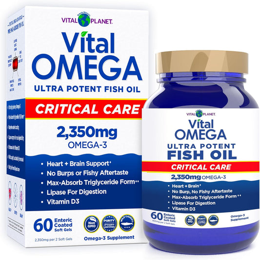 Vital Planet - Vital Omega 3 Fish Oil Critical Care Supplement with 2350mg of High Potency Wild Caught Omega 3 Fatty Acid Supplements EPA DHA and DPA for Heart Health 60 Softgels (Packaging May Vary)