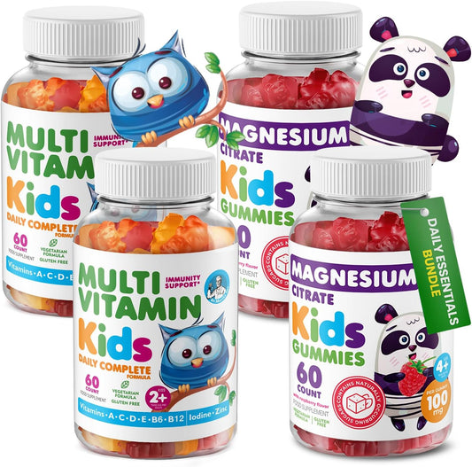 DR. MORITZ Kids Magnesium Gummies (60 Count, 2 Pack) and Kids Multivitamin Gummies (60 Count, 2 Pack) Bundle - for Relaxation and Health Support - Toddler Vitamins - Magnesium Calm Supplement