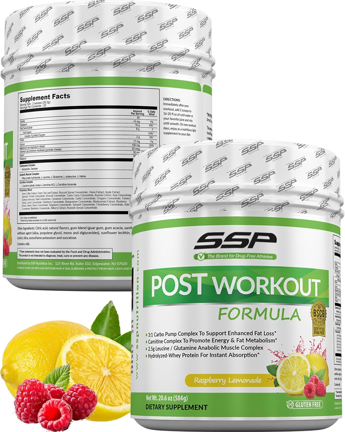 SSP Post-Workout Recovery Powder - Whey Protein Hydrolysate & BCAA Drink - BSCG Standard Sports Supplement - Raspberry Lemonade Flavored Nutrition