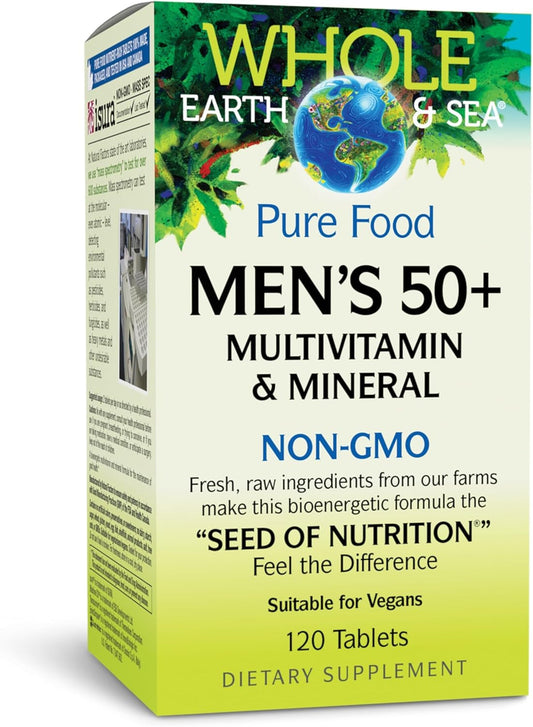 Natural Factors Whole Earth & Sea Men's 50+ Multivitamin & Mineral, 1 Serving Contains Nutrition Equivalent to ½ lb of Veggies, 120 Tablets