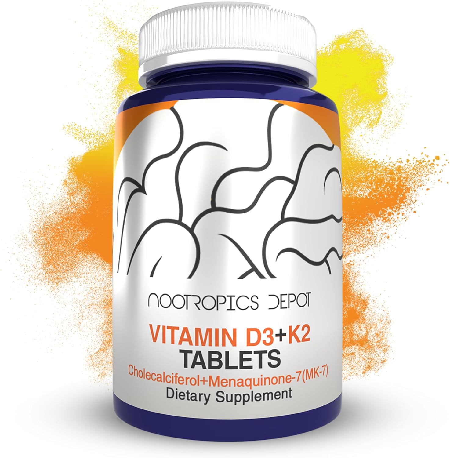 Nootropics Depot Vitamin D3 + K2 with Vitamin C Tablets | 365 Count | 125μg | Equivalent to 5000 IU | Year Supply