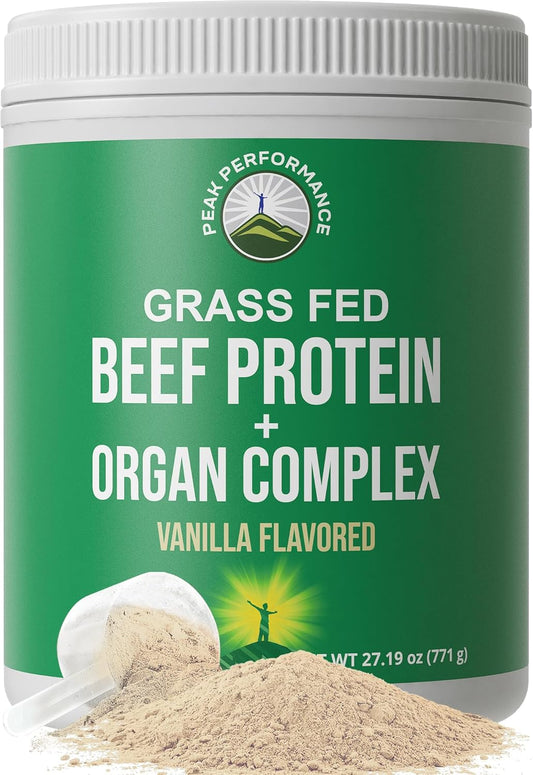 Grass Fed Beef Protein Powder + Organ Complex. Lactose Free Great Tasting Beef Protein Isolate + Organs. Animal Based Non Dairy No Whey Paleo Carnivore Supplement for Muscle Building. Vanilla Flavor
