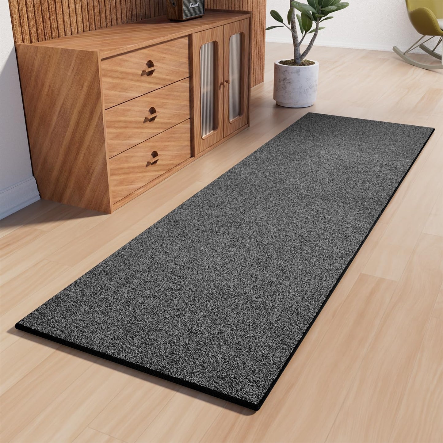 AREDO Runner Rug with Non Slip Rubber Backing, Washable Soft Floor Carpet for Kitchen, Hallway, Entryway Indoor, Bedroom, Laundry, Low Pile Area Rugs, Solid color with Pointillism style, 2*6 ft BLACK