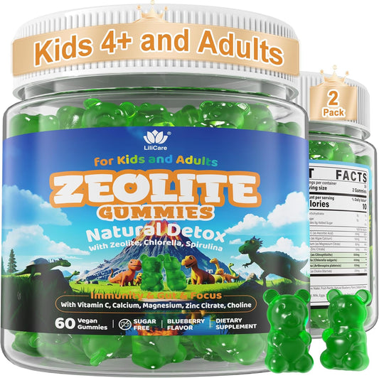 Zeolite Detox for Kids & Adults, Sugar Free Zeolite Gummies w\/Choline, Chlorella, Spirulina, Minerals - Gentle Body Detox & Cleanse to Support Brain, Language Skills, Gut, Energy, Bone, Immune,120cts