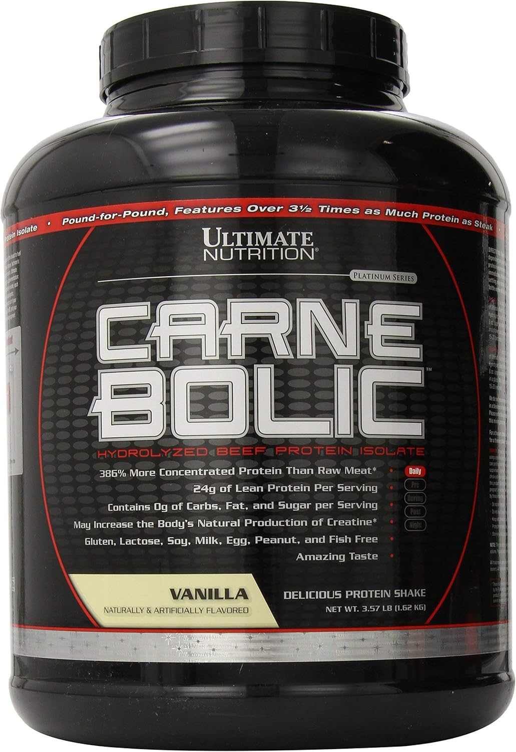 Ultimate Nutrition Carne Bolic Beef Protein Powder, Lactose Free Protein Shakes, Paleo and Keto Friendly with No Sugar or Carb, Low Calorie Isolate Powder, Hydrolized Protein, 60 Servings, Vanilla