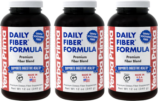 Yerba Prima Daily Fiber Formula Powder - 12 oz (Pack of 3) - Soluble & Insoluble Dietary Fiber Supplement - Colon Cleanse - Vegan, Non-GMO, Gluten-Free