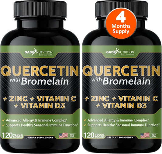 Gade Nutrition Quercetin with Vitamin C and Zinc - Quercetin 500mg - Quercetin with Bromelain - Zinc Quercetin - Quercetin Supplements + Vitamin D3 (Non-GMO, Gluten-Free, Vegan) - 4 Month Supply