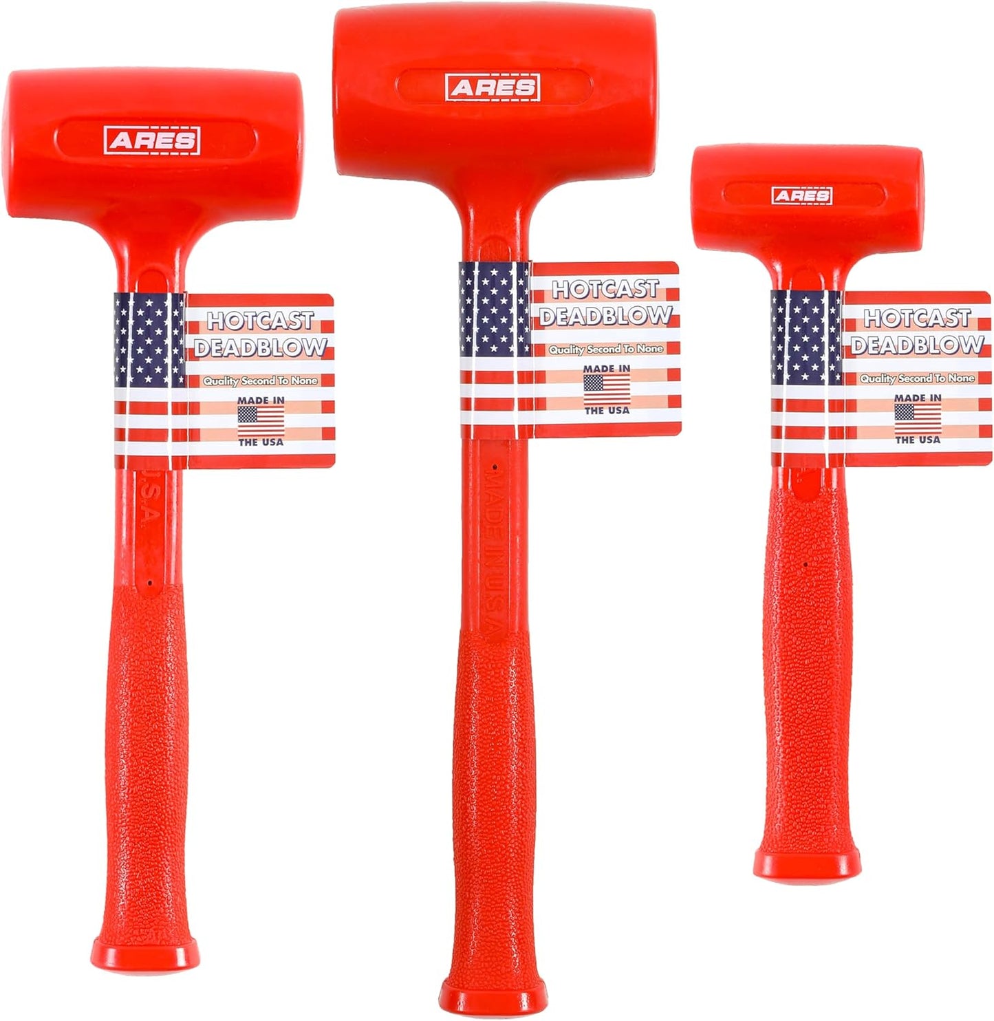 ARES 4131004 \u2013 3-Piece Deadblow Hammer Set - Heavy Heads for Powerful Striking Force \u2013 Made in USA Tools for Automotive, Body Work, and Construction