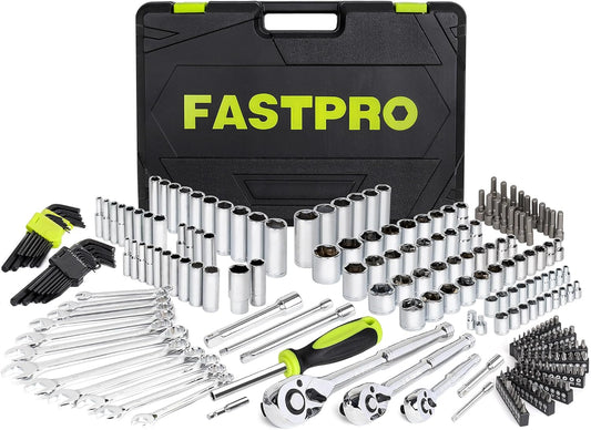 FASTPRO 249-Piece Mechanics Tool Set, SAE and Metric Socket Wrench Set, Include 1/2", 3/8", 1/4" Drive Sizes, Combination Wrenches, Ratchets, Hex Keys, Tool Kit for Auto Repairs and Maintenance