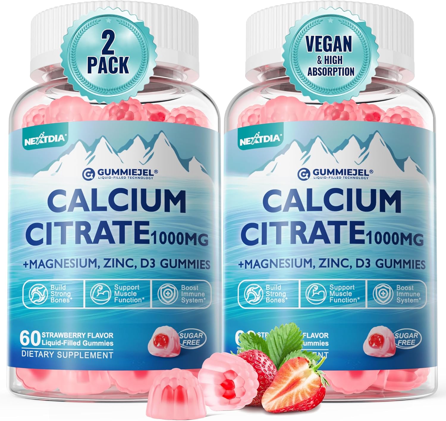 Calcium Citrate 1000mg, Calcium Gummies with Calcium & Magnesium 2:1 Ratio, Plus Vitamin D3, Zinc, B6 & Potassium \u2013 High Absorbable Calcium Chewable, Bone & Muscle Support, Vegan, Sugar-Free, 120Cts