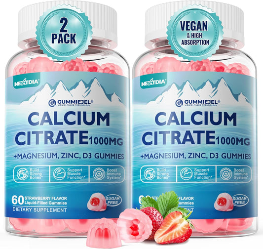 Calcium Citrate 1000mg, Calcium Gummies with Calcium & Magnesium 2:1 Ratio, Plus Vitamin D3, Zinc, B6 & Potassium \u2013 High Absorbable Calcium Chewable, Bone & Muscle Support, Vegan, Sugar-Free, 120Cts
