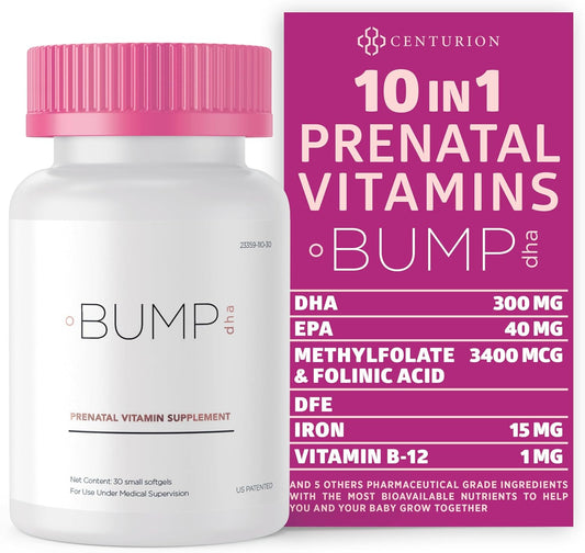 Premium Prenatal Vitamins [10 Powerful Ingredients] with DHA, EPA, Folate and Vitamin B12, All Natural Pregnancy Supplement for Fetal Development and Pregnancy Support, 30 Softgels