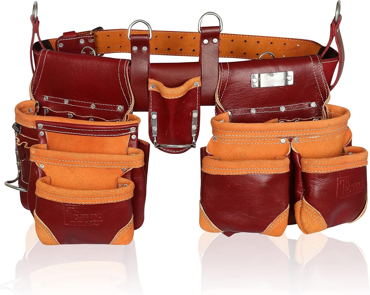 TRUTUCH Grain Leather Tool Belt | Tool Rig Set | Tool Pouch | Drywall | Carpenter Tool Bag | Leather Tool Belts for Men | Construction | Framers | Electrician (Maroon)