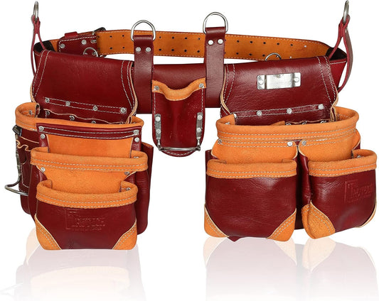 TRUTUCH Grain Leather Tool Belt | Tool Rig Set | Tool Pouch | Drywall | Carpenter Tool Bag | Leather Tool Belts for Men | Construction | Framers | Electrician (Maroon)