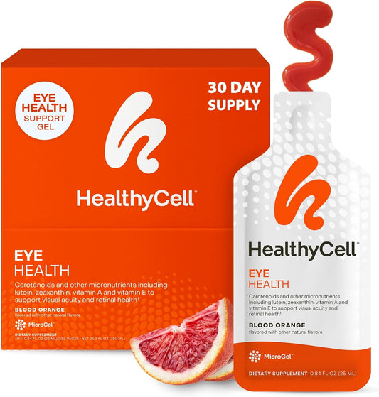Healthycell Eye Health Daily Liquid Supplement - Eye Vitamins & Minerals with Lutein, Zeaxanthin, Astaxanthin & Beta Carotene for Sight Care & Macular Support - 30 Gel Packs