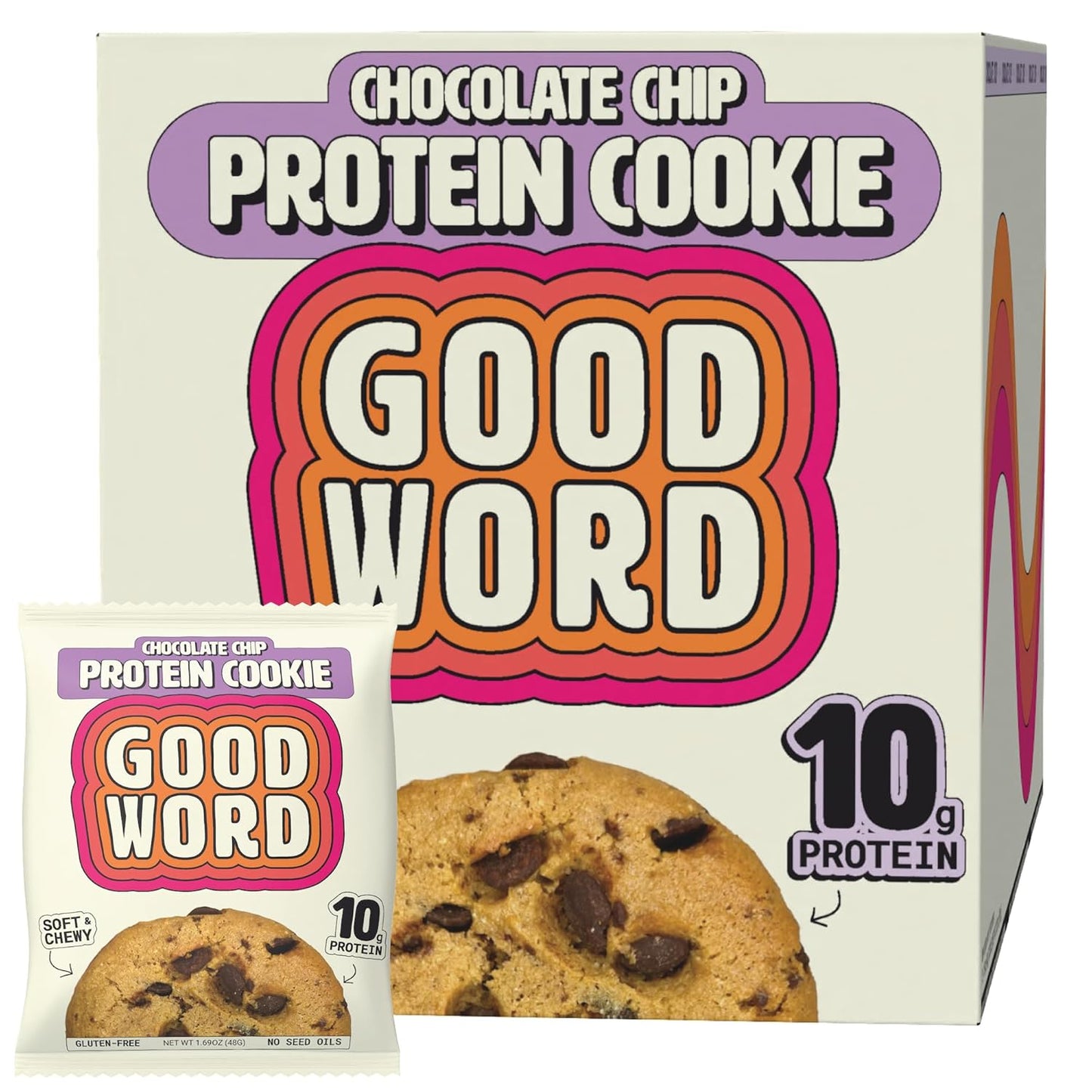 Chocolate Chip Protein Cookie, Soft & Chewy, High Protein Snack, Gluten-Free, Grain-Free, Dairy-Free, No Seed Oils, No Refined Sugars, Made with Almond Butter & Collagen, 12-Pack