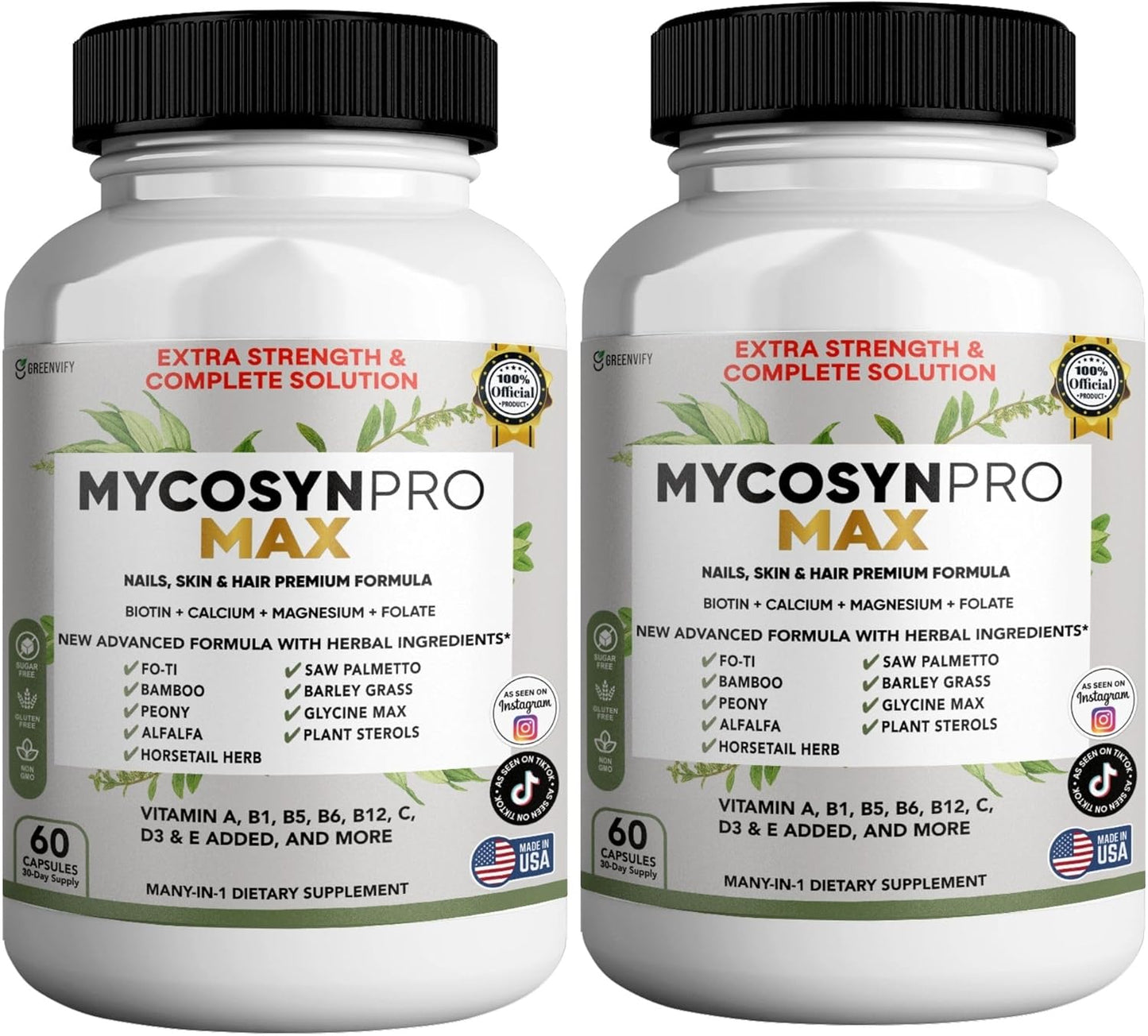 GREENVIFY Mycosyn Pro Max Hair Skin Nails Supplement, 60 Capsules, 30 Day Supply, with Biotin 5000mcg, Vitamins A B C D E, Minerals (2)