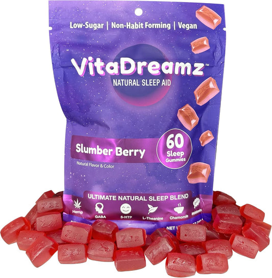 VitaDreamz Melatonin Gummies for Sleep - Natural Sleep Aid Supplement with L-Theanine & GABA - SleepEZ Pillowz 60 Count