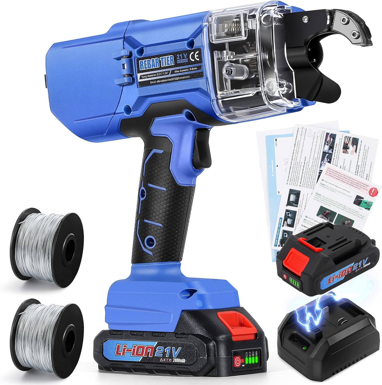 NEWTRY Automatic Rebar Tie Gun Cordless Rebar Tying Machine Tools for φ0.3"-1.33" Battery Powered 21V with 2pcs 2000mAh Batteries 360ft Wire Coils