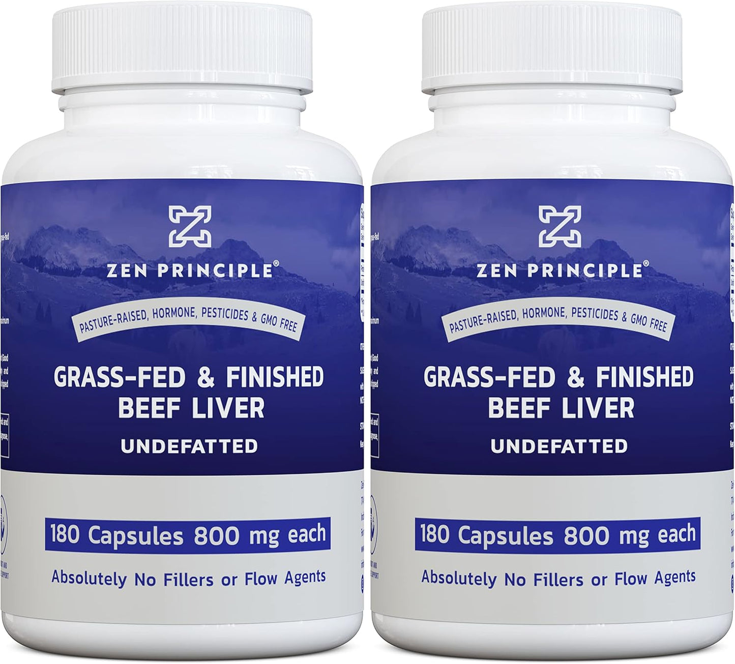 Zen Principle Beef Liver Supplement Grass-Fed, Pasture-Raised Cows. Desiccated Liver Supplement, No Hormones or GMO. Natural Energy from Iron, Protein, Vitamins. 2-Pack, 360 Capsules.