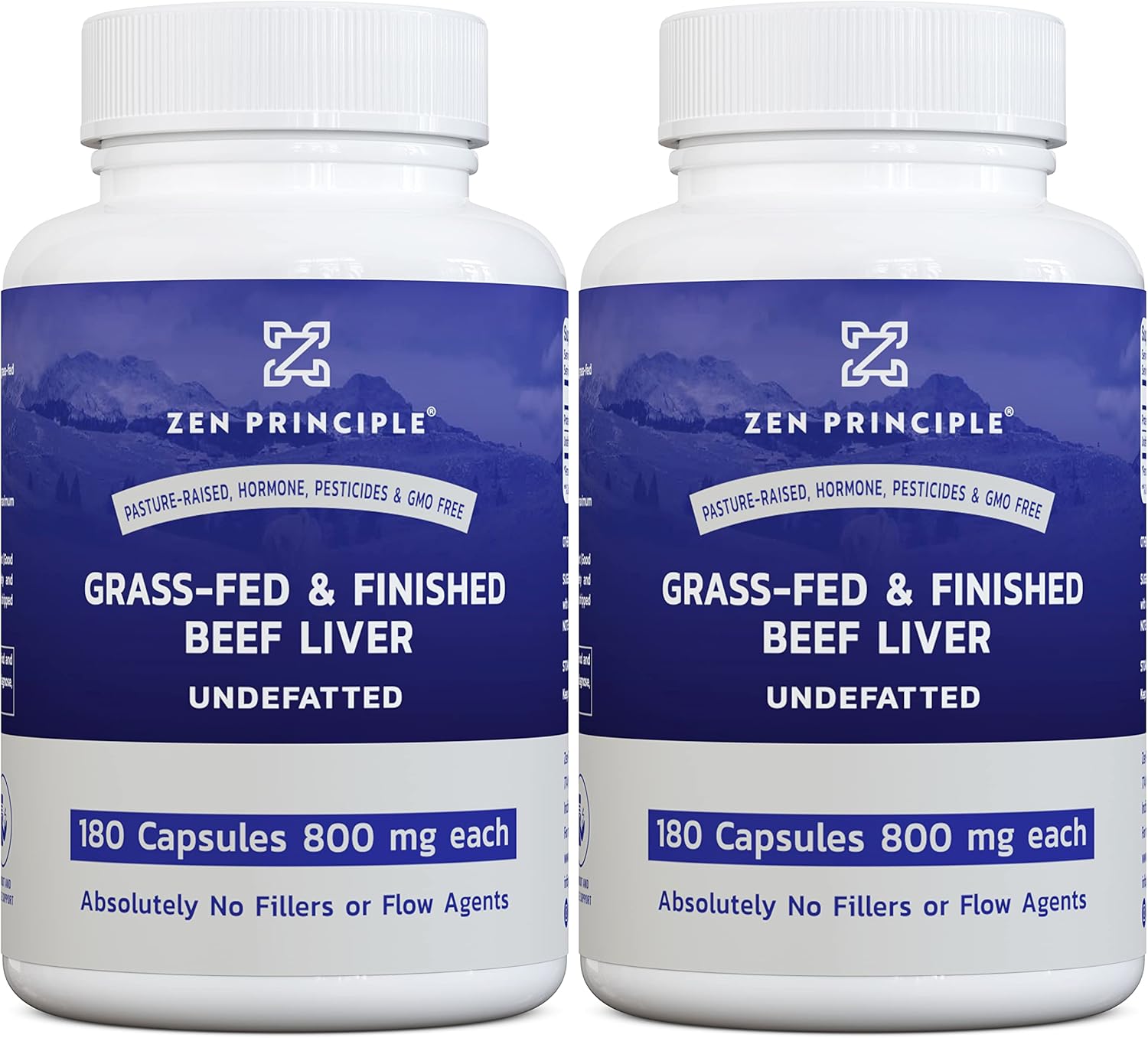 Zen Principle Beef Liver Supplement Grass-Fed, Pasture-Raised Cows. Desiccated Liver Supplement, No Hormones or GMO. Natural Energy from Iron, Protein, Vitamins. 2-Pack, 360 Capsules.