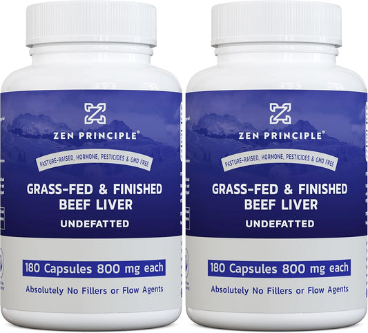 Zen Principle Beef Liver Supplement Grass-Fed, Pasture-Raised Cows. Desiccated Liver Supplement, No Hormones or GMO. Natural Energy from Iron, Protein, Vitamins. 2-Pack, 360 Capsules.