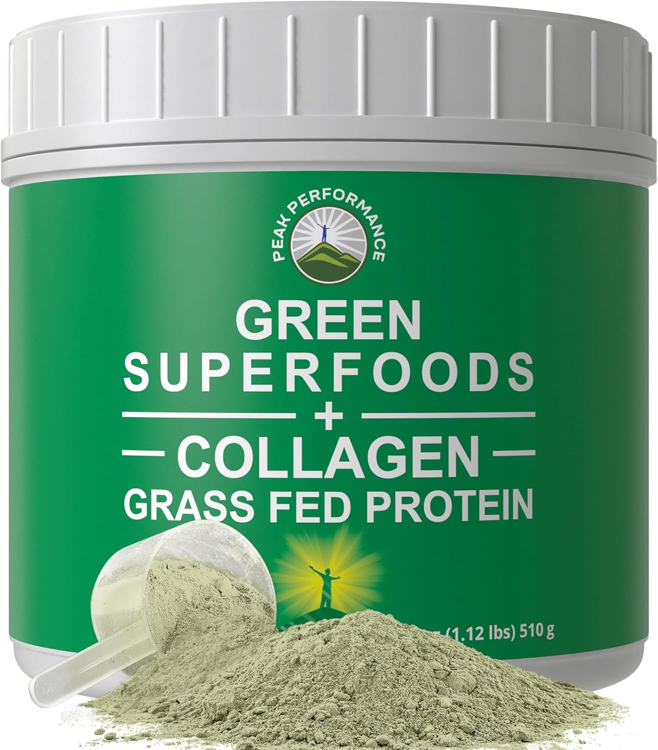 Greens Superfood + Grass Fed Collagen Peptides Powder - Ultimate Blend of Best Tasting Green Superfood with Pure Pasture Raised Hydrolyzed Protein Powder for Skin Hair + Joint Health