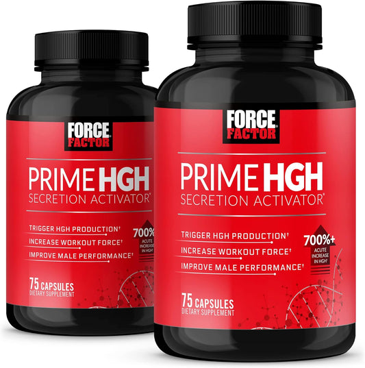 Force Factor Prime HGH Secretion Activator, 2-Pack, HGH Supplement for Men with AlphaSize to Help Trigger HGH Production, Increase Workout Force, & Improve Performance, 150 Capsules