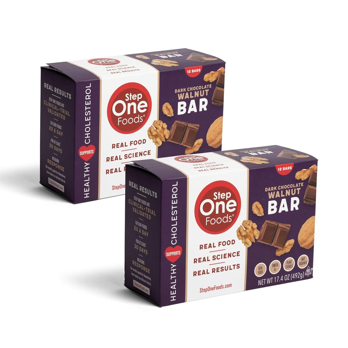 Step One Foods, Dark Chocolate Walnut Bars, Omega 3's and Dietary Fiber Gluten Free, Non-GMO, Vegan, Clinically Proven to help Lower Cholesterol (24 Pack)