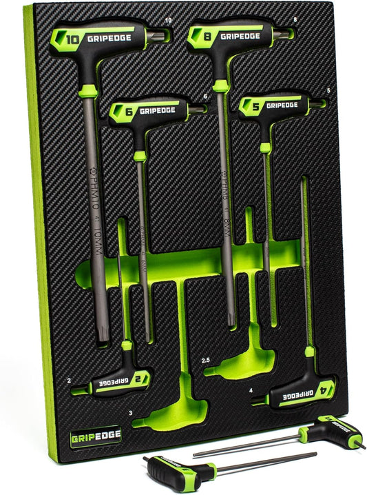 GRIPEDGE 8-PC METRIC HEX T-Handle Driver Set | Sizes - 2, 2.5, 3, 4, 5, 6, 8, 10 MM| Made With S2 Steel | Includes Premium EVA Foam Tray|