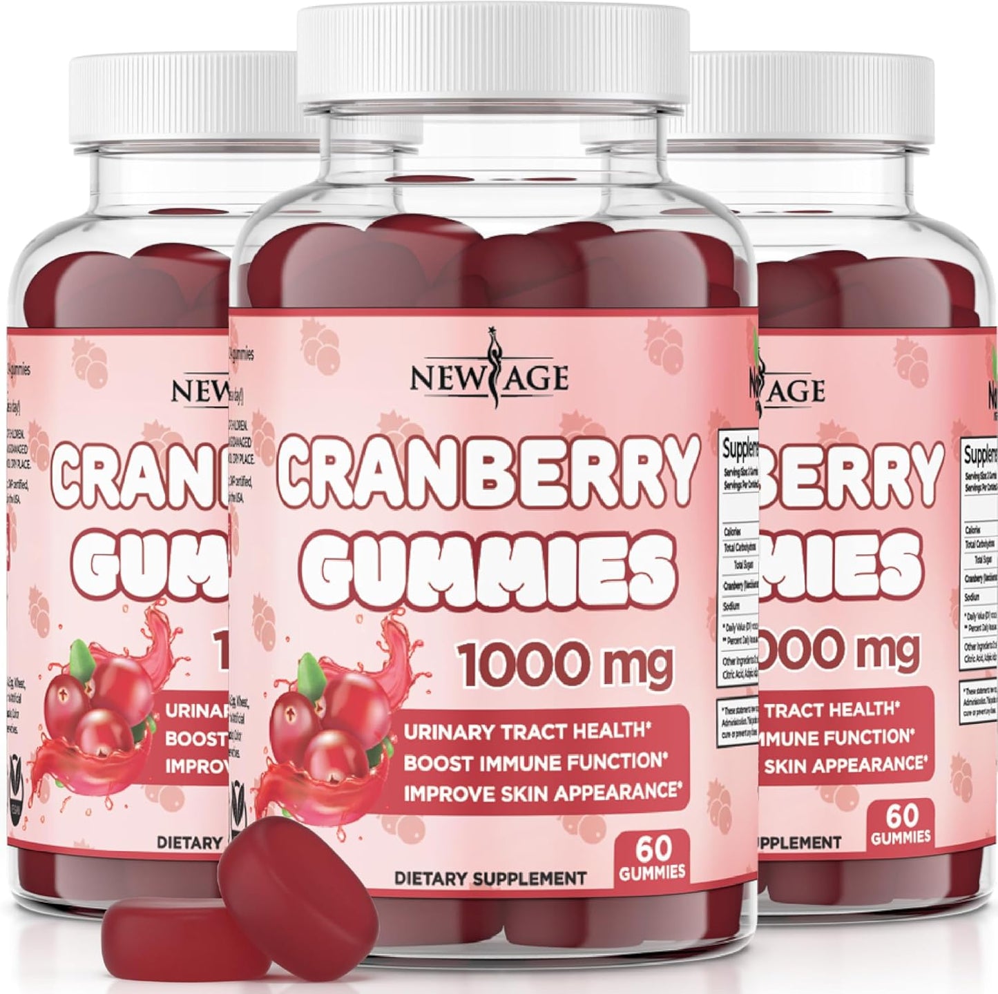 NEW AGE Cranberry Gummies Urinary Tract Health Gummies 1000mg - Supports Bladder, Kidney, UTI - Vegetarian (Cranberry 180 Gummies)