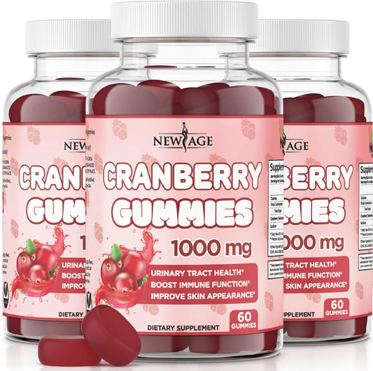NEW AGE Cranberry Gummies Urinary Tract Health Gummies 1000mg - Supports Bladder, Kidney, UTI - Vegetarian (Cranberry 180 Gummies)
