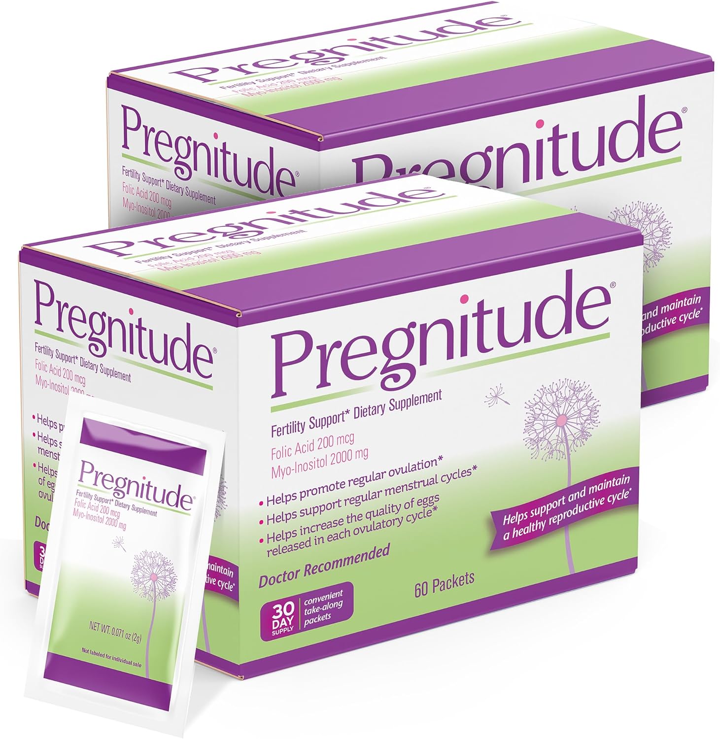Pregnitude Reproductive Fertility Support - Helps Promote Regular Ovulation - Menstrual Cycles, and Increase Quality of Eggs - 60 Day Supply 120 Packets