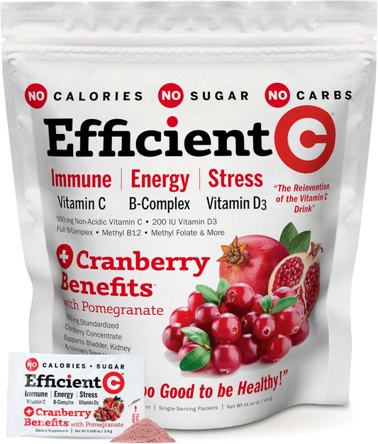 ANDREW LESSMAN Efficient C + Cranberry Benefits 90 Packets - Immune, Energy, Stress and Urinary Tract Support. Reinvention of The Vitamin C Drink. No Calories. No Sugar. No Carbs. Easy to Mix.