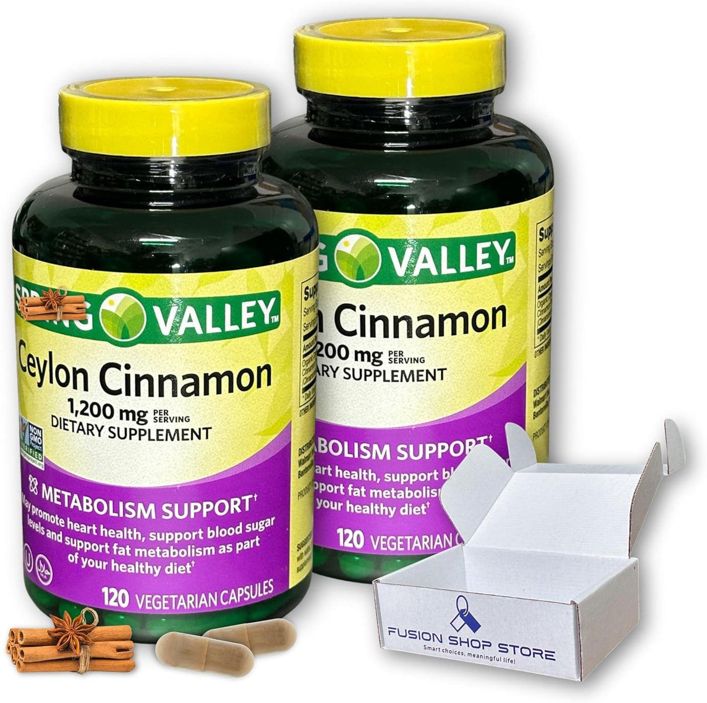 Ceylon Cinnamon 1200mg- 120ct Capsules (Pack of 2), Boxed by Fusion Shop Store