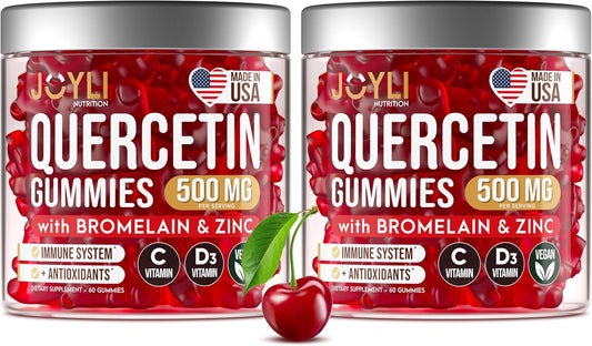 2 Pack - JOYLI Quercetin Gummies with Bromelain, Zinc, Vitamin C & D3 \u2013 Sugar-Free Quercetin Supplement for Immune Support & Seasonal Wellness \u2013 500mg Quercetin for Kids & Adults \u2013 60 Gummies per Pack