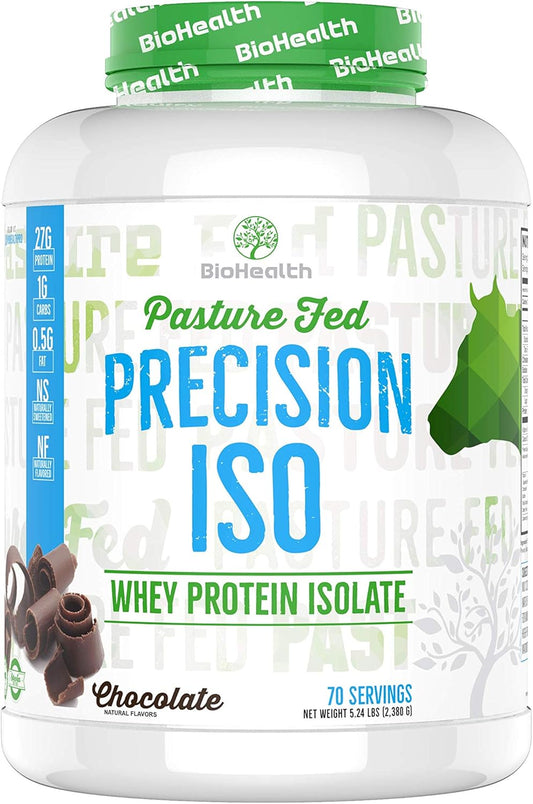 Precision ISO Chocolate (5lb) | 27g Premium Pasture Fed Whey Protein Isolate + Amino Acids | 70 Servings | Zero Sugar | GMO Free